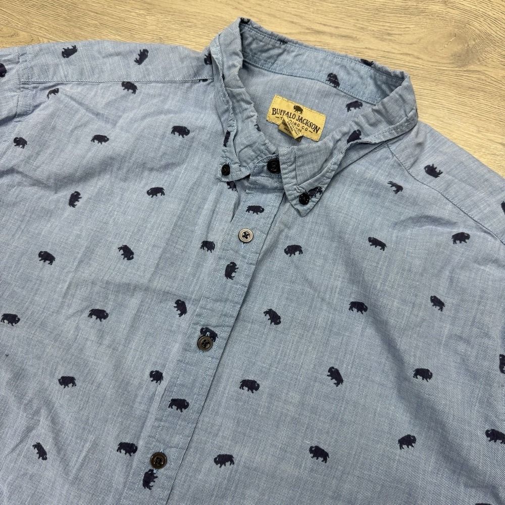 Buffalo Jackson Trading Co S/S AOP Buffalo Button Shirt Sz XL Men's Blue‎